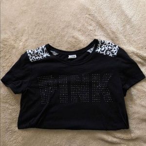 PINK Black studded Logo tee